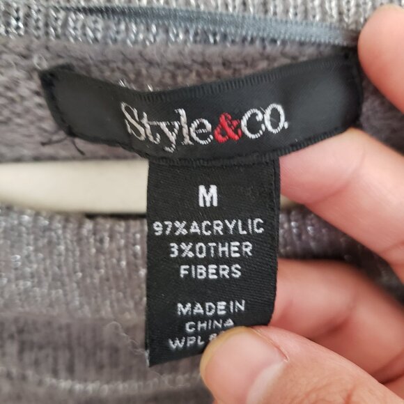 Woman Style and Co Grey Striped Sparkle Short Sleeve Top Blouse Size M - Picture 2 of 8